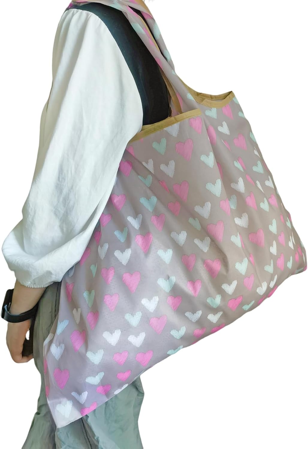 HAPPYHEDI – Bolsas de comestibles plegables y reutilizables, lavables, asas largas, bolsa plegable, resistente a granel