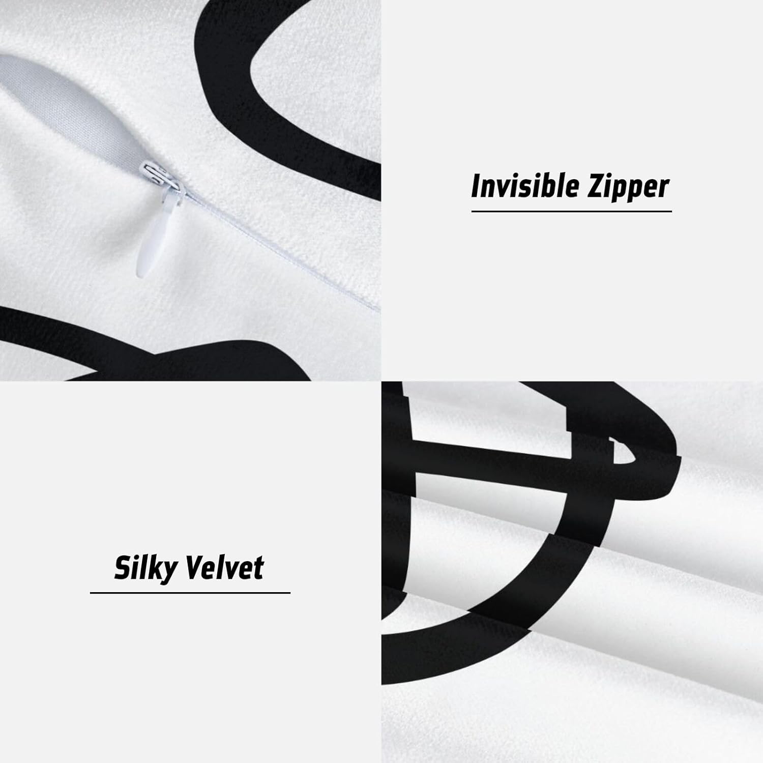 Juego de 2 fundas de almohada cuadradas con cremallera suave, diseño de arte abstracto en blanco y negro, 18 x 18 pulgadas