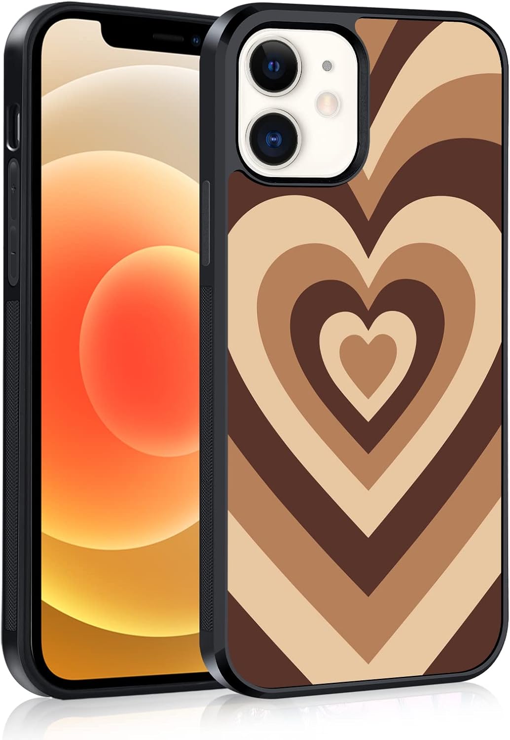OOK Funda rígida para iPhone 12, iPhone 12 Pro, protección de absorción de golpes, con diseño de corazón marrón, banda de rodadura antideslizante,
