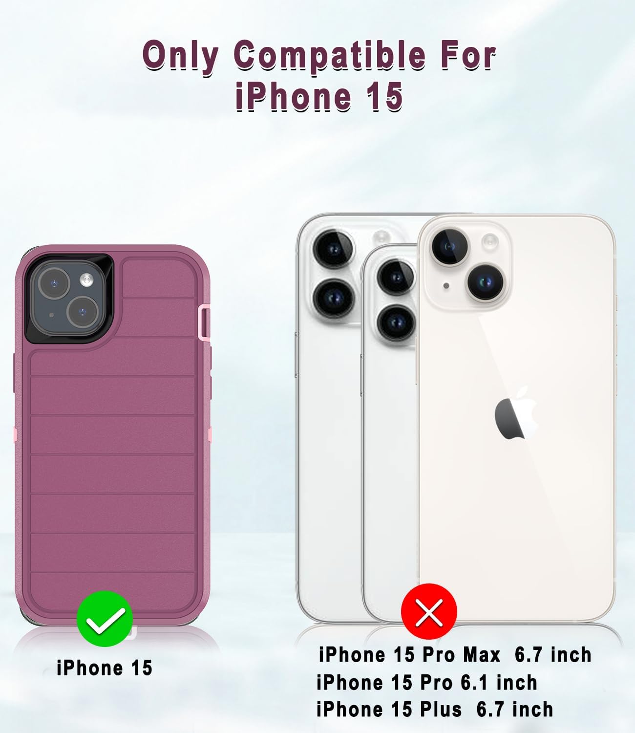 Funda para iPhone 15, resistente de 3 capas, a prueba de golpes, a prueba de caídas, polvo, duradera, de grado militar, funda de protección completa