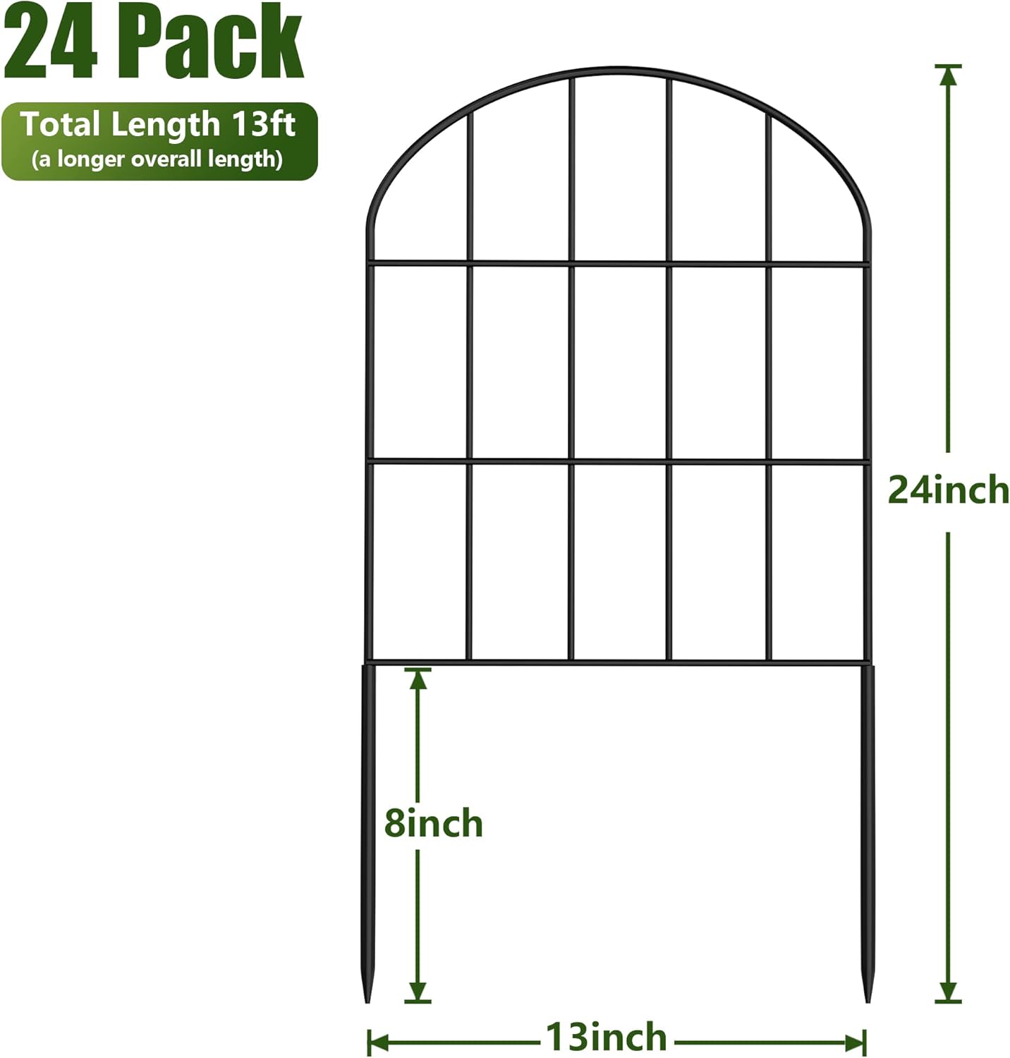 Valla decorativa de jardín sin excavación, paquete de 24, 20 pies de largo x 24 pulgadas de alto, panel de alambre de metal a prueba de óxido,
