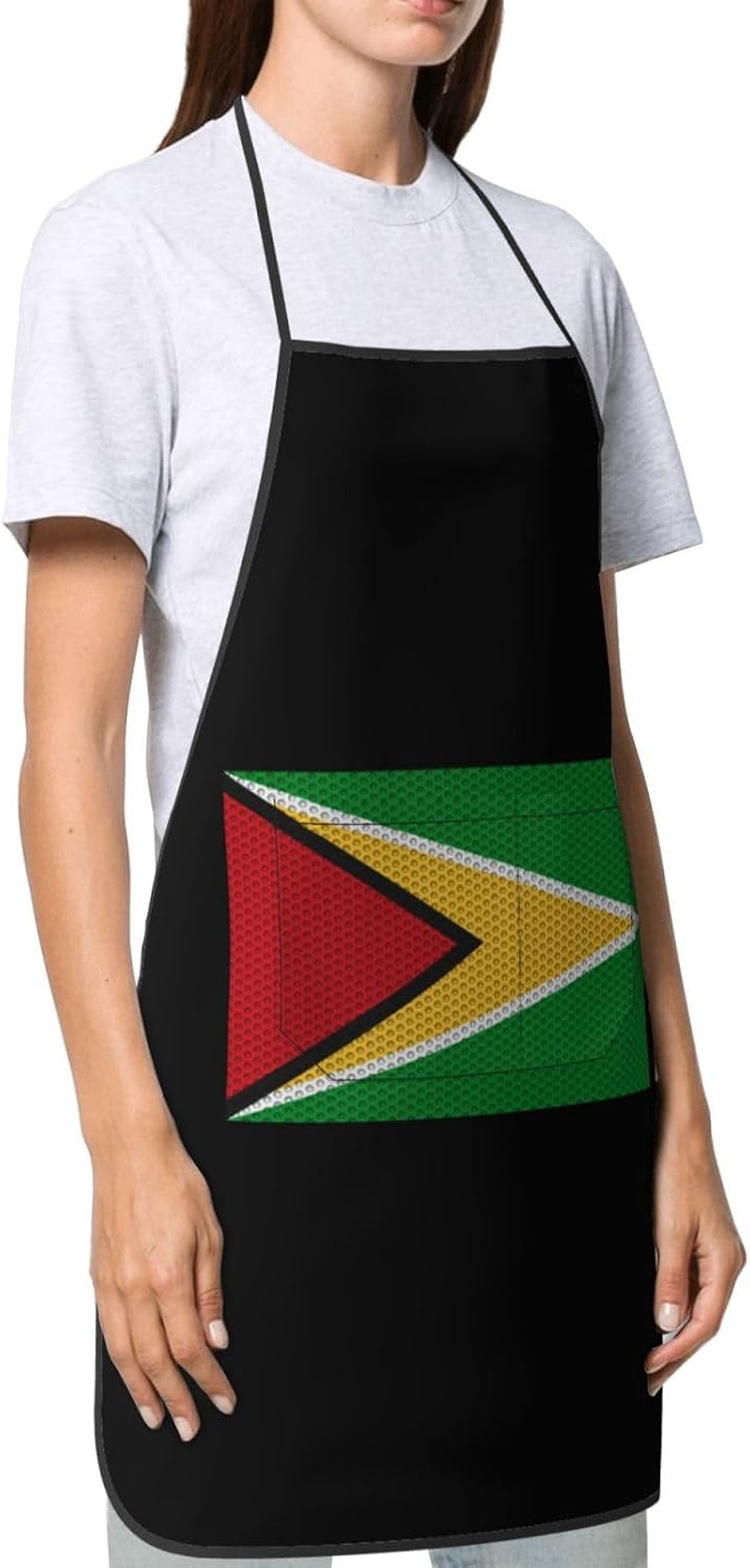 Delantal de la bandera de Guyana impermeable con bolsillos, delantal de cocina para cocinar, delantal de chef para hombres y mujeres, Blanco