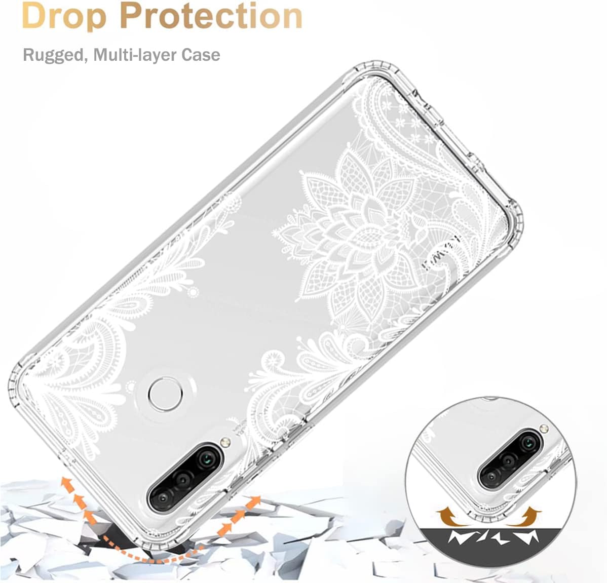 Funda para Huawei P30 LiteNova 4E MAR-LX3A con protector de pantalla de vidrio templado, funda protectora de cuerpo completo con bonito patrón de