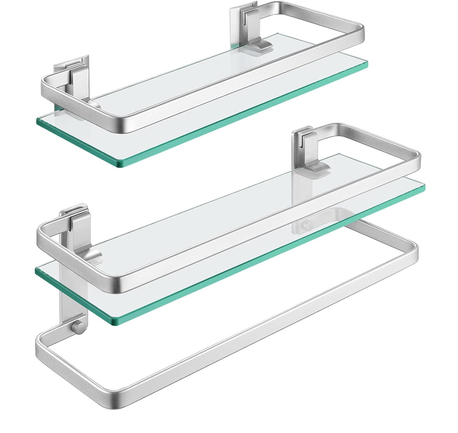 KES Estante de baño de vidrio, estantería de vidrio para pared, estante de baño con barra de esquina, estante rectangular montado en la pared a