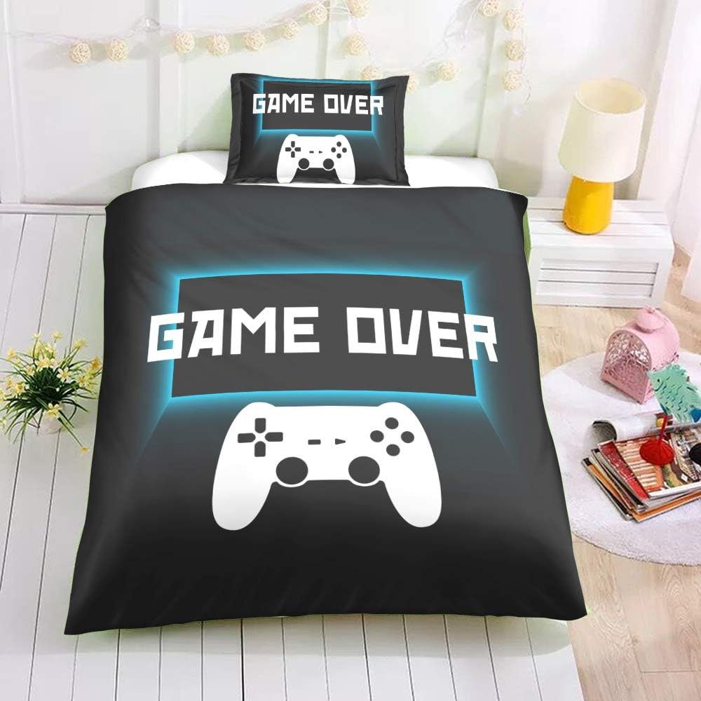 Suncloris Juego de funda de edredón 3D negro Gamepad de lujo chic moderno juego de control de videojuegos juego funda de edredón con funda de