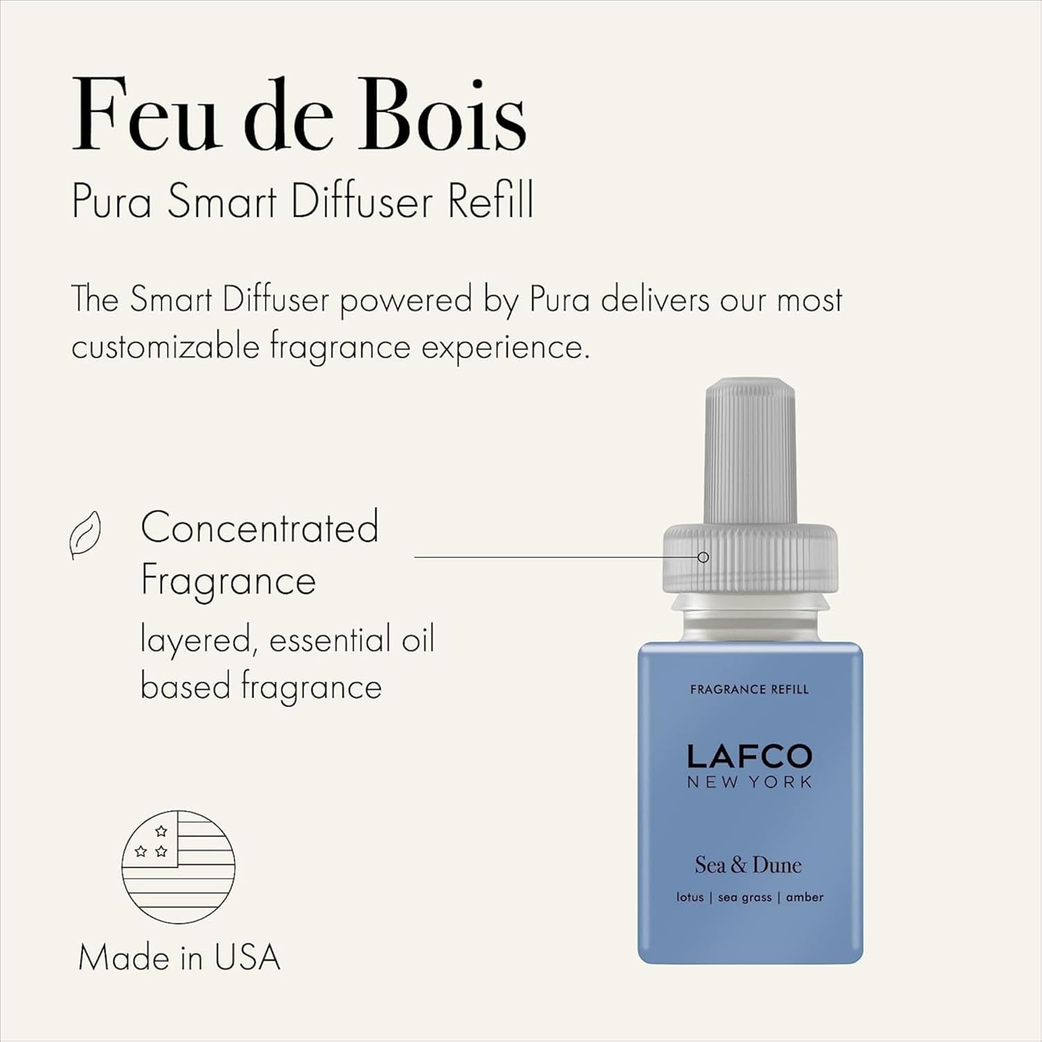 LAFCO New York Pura – Recambio para dispositivo inteligente, Sea & Dune, paquete de 2, frasco que ofrece hasta 2 semanas de vida de fragancia,