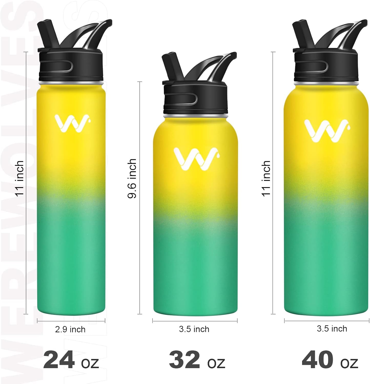 WEREWOLVES Botella de agua aislada con asas de paracaídas, correa, tapa de popote y tapa de boquilla, botella de agua reutilizable de boca ancha al