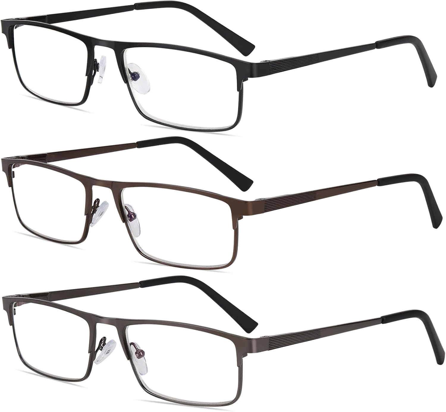 Paquete de 3 anteojos de lectura con bloqueo de luz azul, elegantes lectores de computadora de marco completo de metal, filtro de rayos UV para