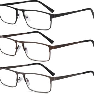 Paquete de 3 anteojos de lectura con bloqueo de luz azul, elegantes lectores de computadora de marco completo de metal, filtro de rayos UV para Paquete de 3 anteojos de lectura con bloqueo de luz azul, elegantes lectores de computadora de marco completo de metal, filtro de rayos UV para
