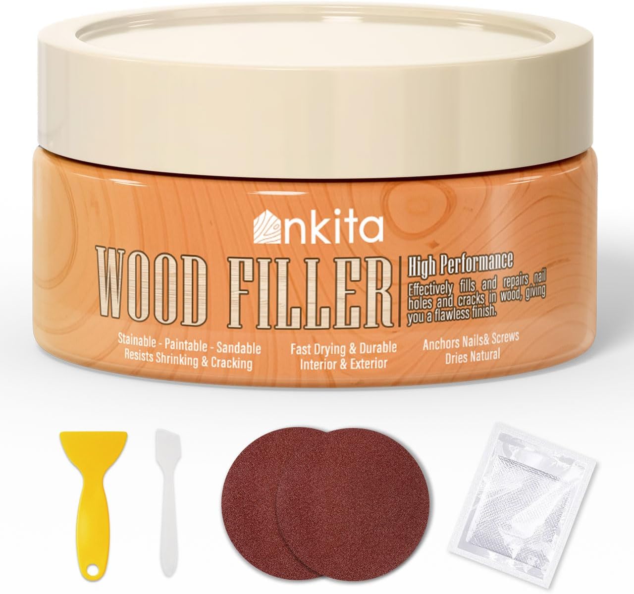 Relleno de madera multiusos, kit de reparación de madera (natural), masilla de relleno de madera de secado rápido, repara rápidamente agujeros,