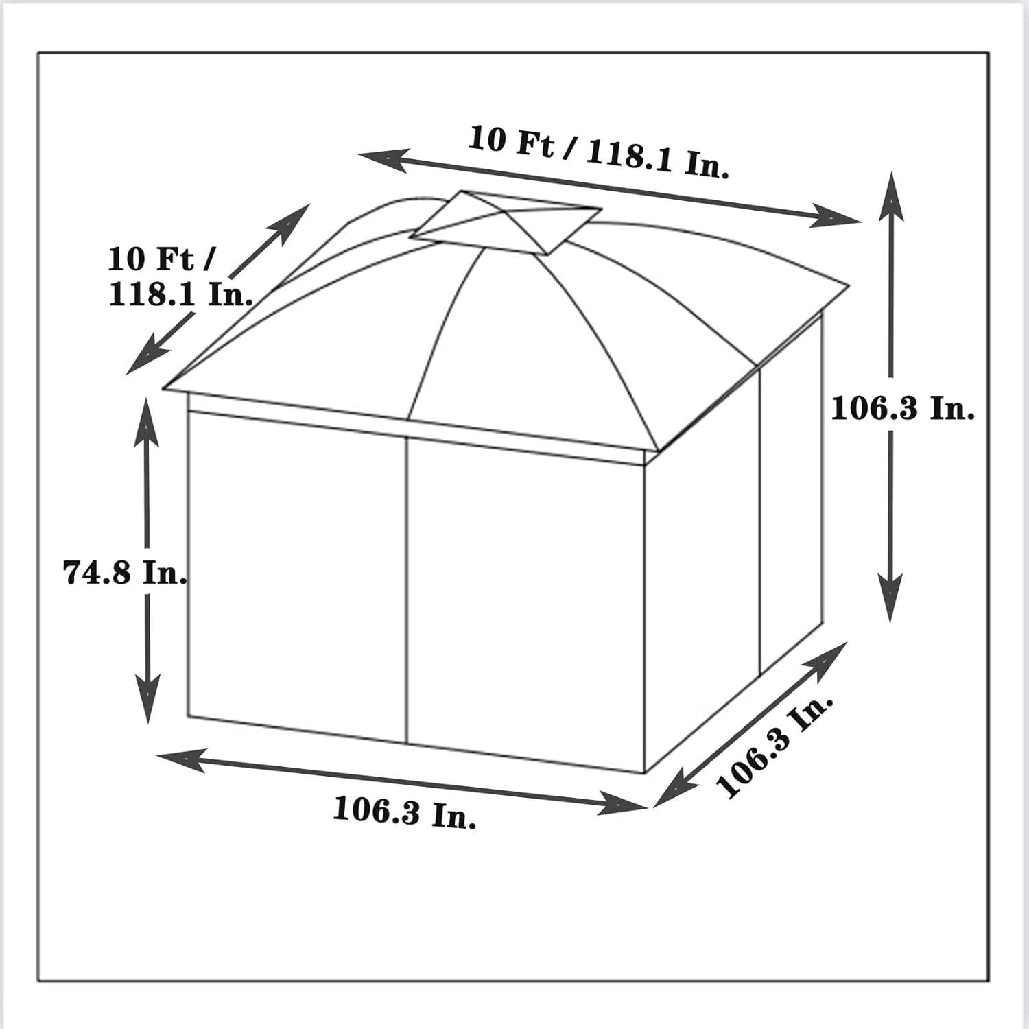 Gazebo de techo rígido de 10 x 10 pies, cenador de techo doble con redes, marco de acero para exteriores, rayas verticales, techo permanente para