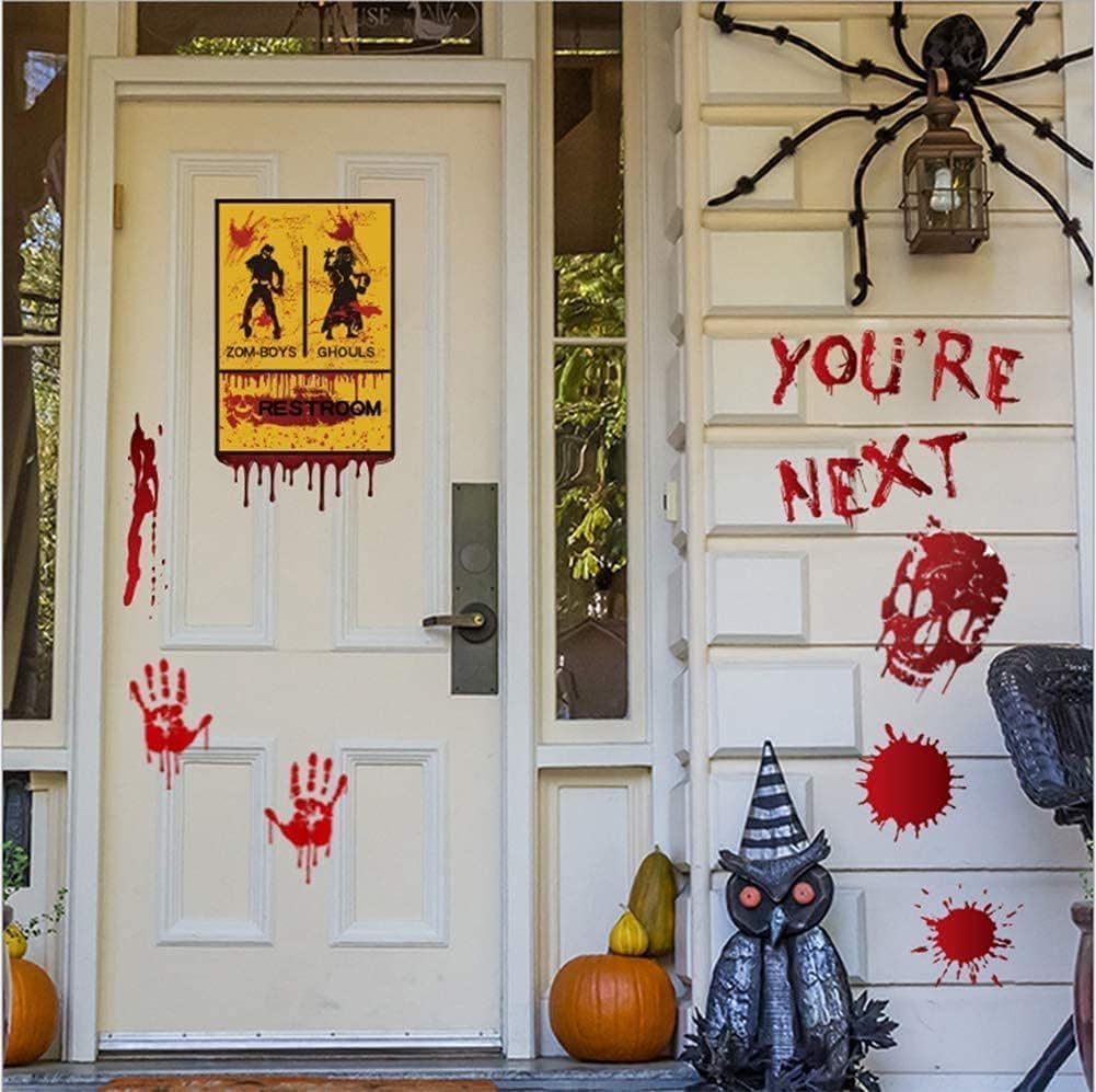 Decoraciones de Halloween, 8 hojas95 piezas de huellas de manos sangrientas de Halloween, calcomanías de pared para el suelo, huellas de terror para