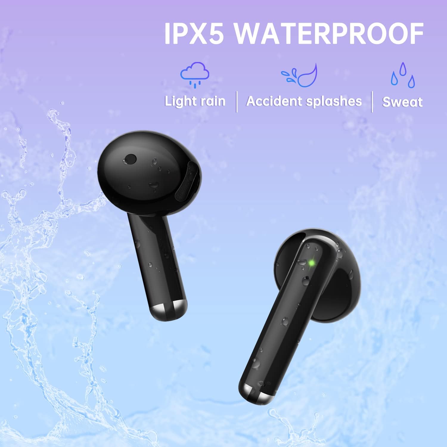 Auriculares inalámbricos Bluetooth 5.3 con graves profundos, estéreo de alta fidelidad, con 4 micrófonos, cancelación de ruido, IPX5, impermeables,