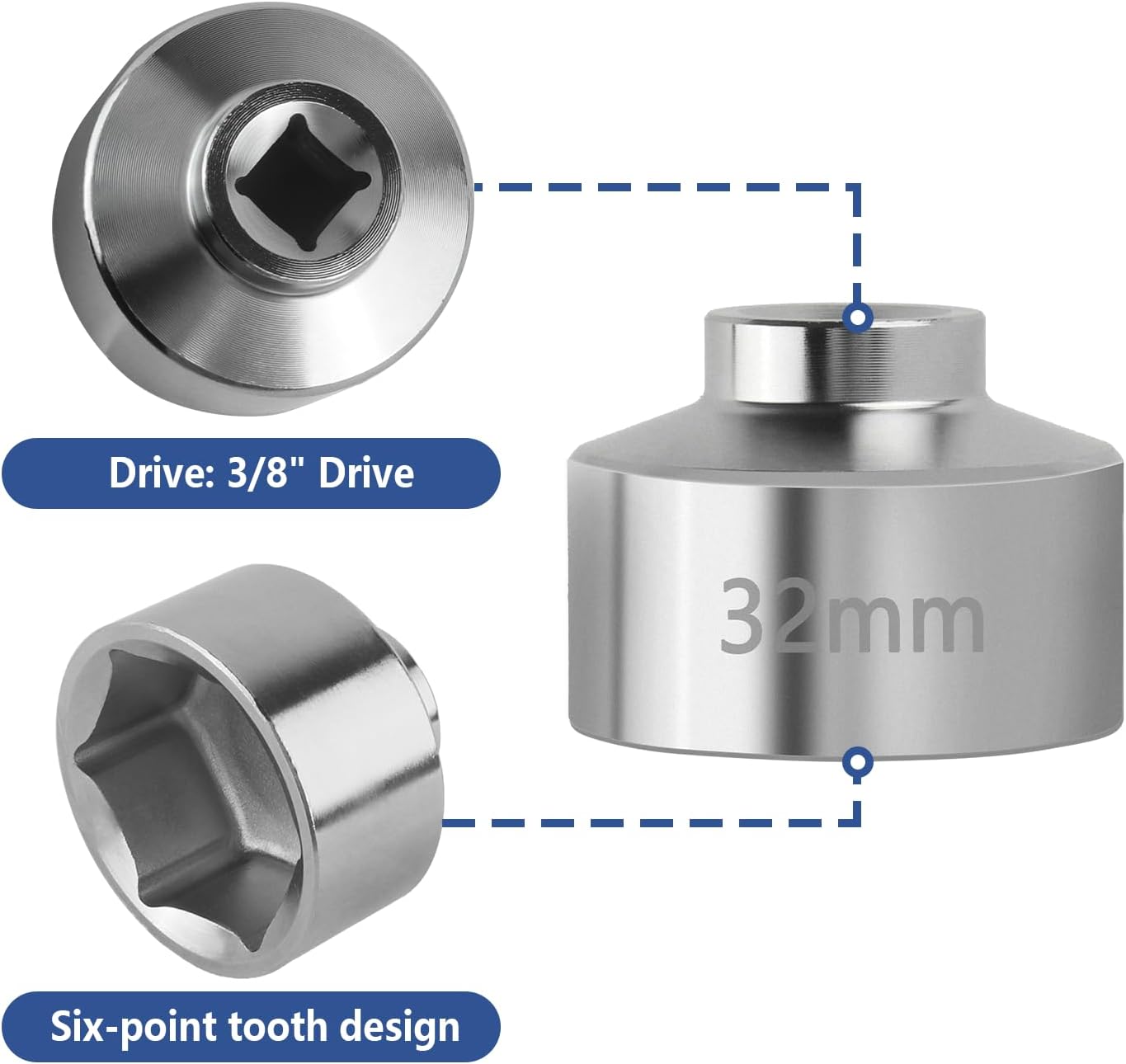 Herramienta de llave de filtro de aceite de 1.260 in, herramienta de extracción rápida de filtro de aceite de 6 puntos, herramienta de enchufe de
