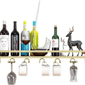 Estante de vino montado en la pared, moderno estante colgante de metal para botellas de vino, estante para copas de vino, estante de exhibición con Estante de vino montado en la pared, moderno estante colgante de metal para botellas de vino, estante para copas de vino, estante de exhibición con