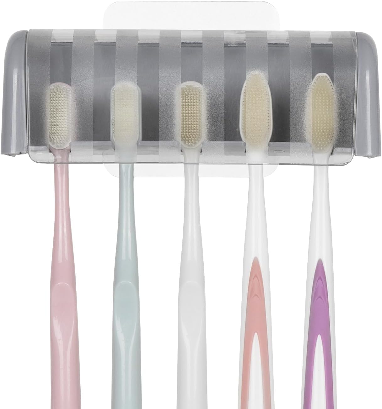 Soporte de pared para cepillos de dientes con 5 ranuras con tapa, organizador de almacenamiento de cepillos de dientes autoadhesivo para ducha,