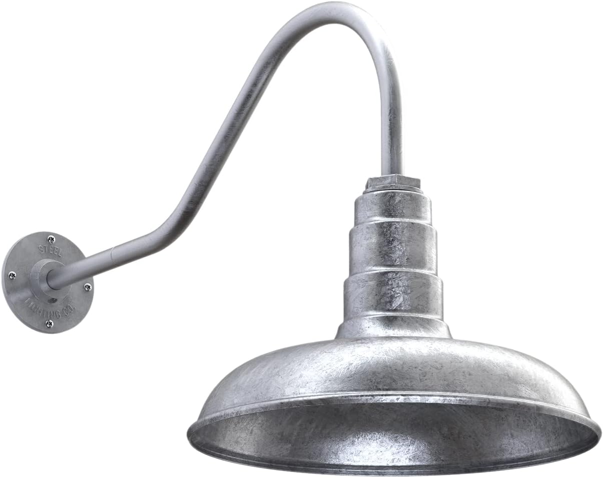 Steel Lighting Co. Topanga – Luz de granero  Sensor de atardecer a amanecer  Montaje en pared al aire libre  Cúpula de 14 pulgadas  Cuello de cisne