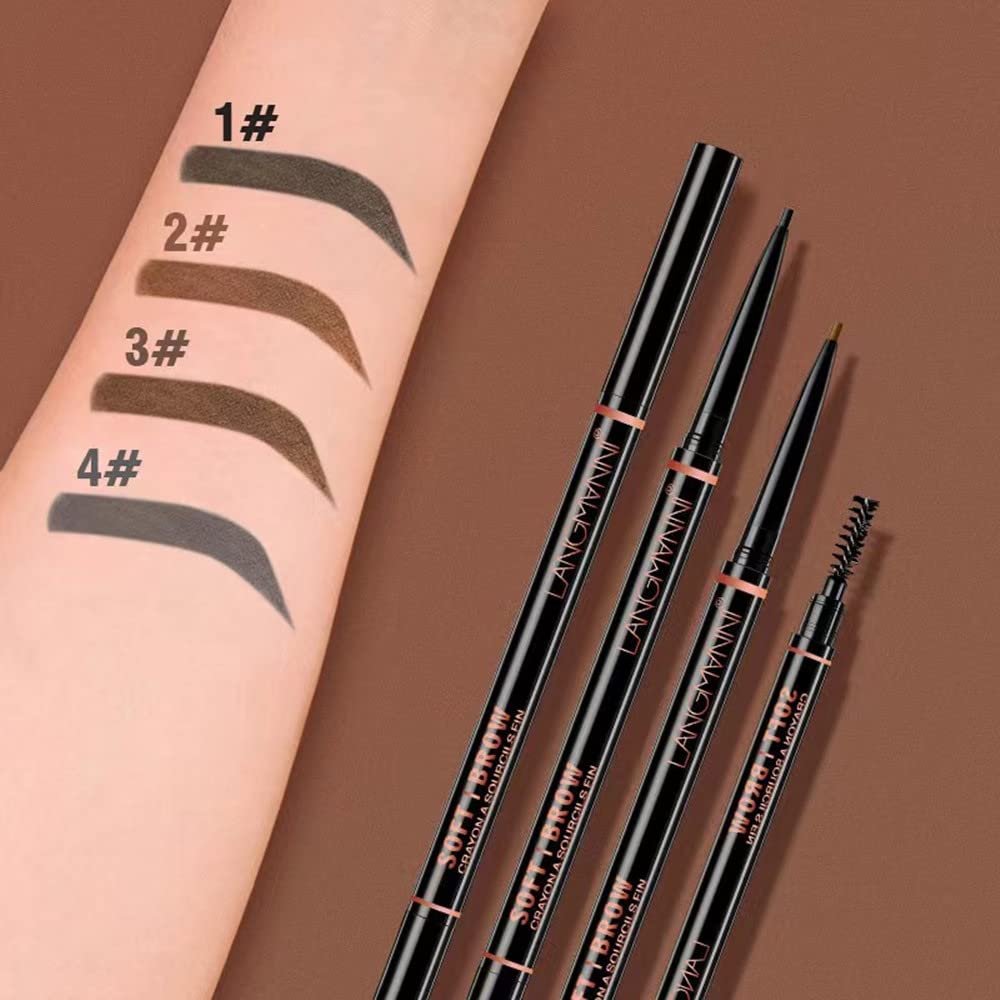 Lápiz de cejas impermeable de precisión de doble cabeza, maquillaje profesional automático, cejas finas puntiagudas, 4 colores (#001)