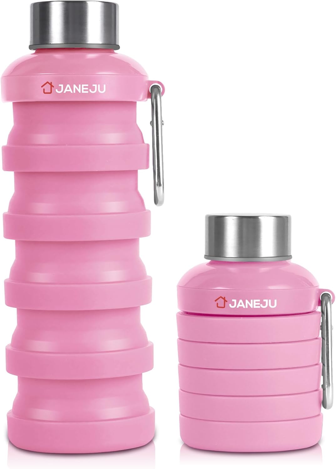 JaneJu – Botella de agua plegable de 17 onzas, sin BPA, reutilizable, portátil, ligera, plegable, con mosquetón, botella de agua deportiva portátil