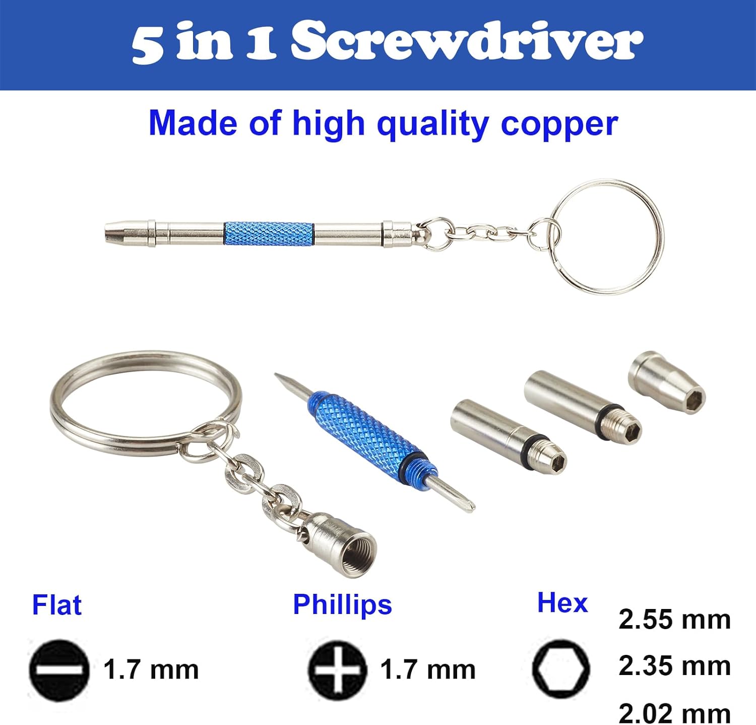 Kit de reparación de lentes con precisión 5 en 1, mini destornilladores, llavero para lentes, lentes de sol, joyas, relojes, electrónica, juguete,