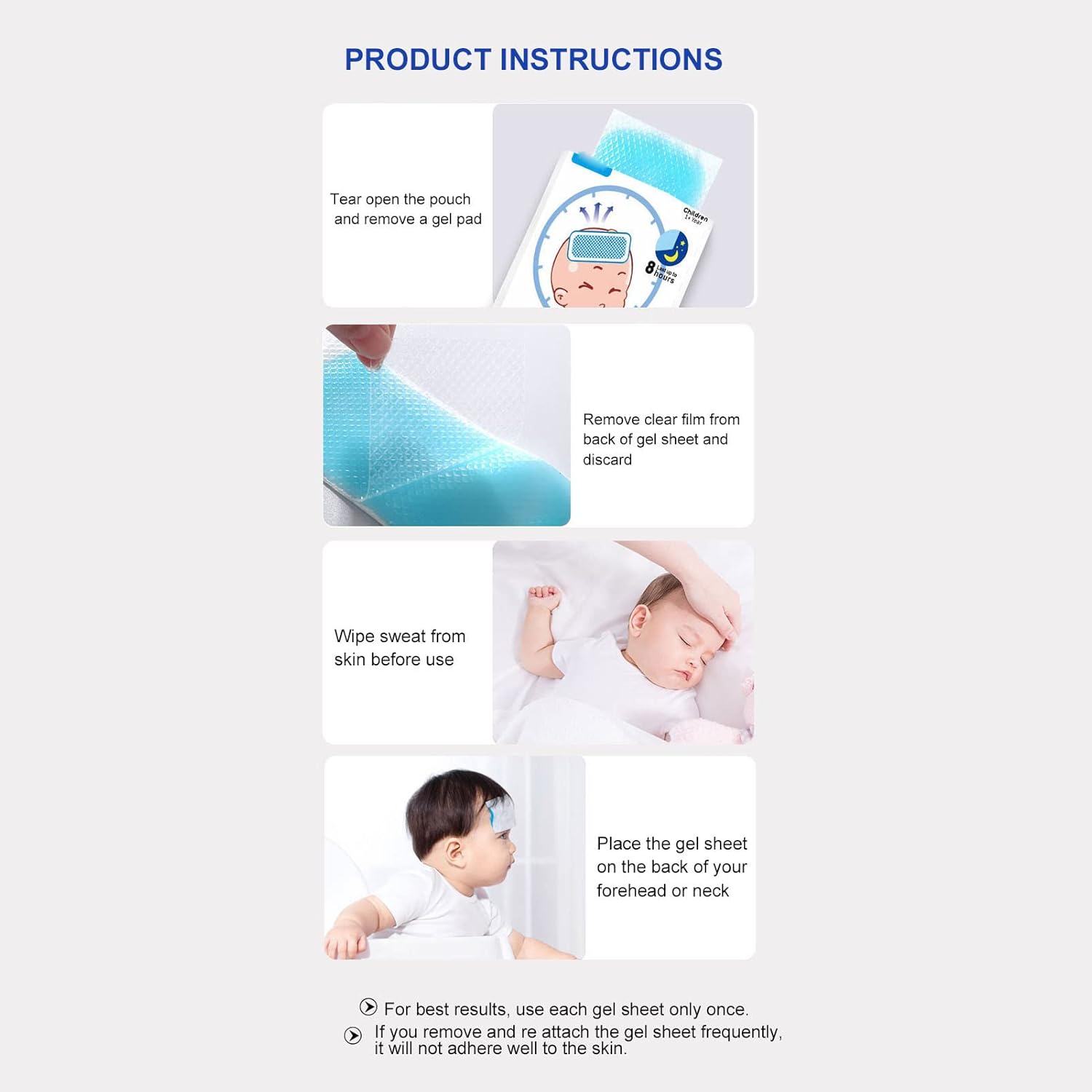 8 parches de enfriamiento para niños, almohadillas desechables para fiebre, parche de fiebre para niños, almohadillas frescas para fiebre y