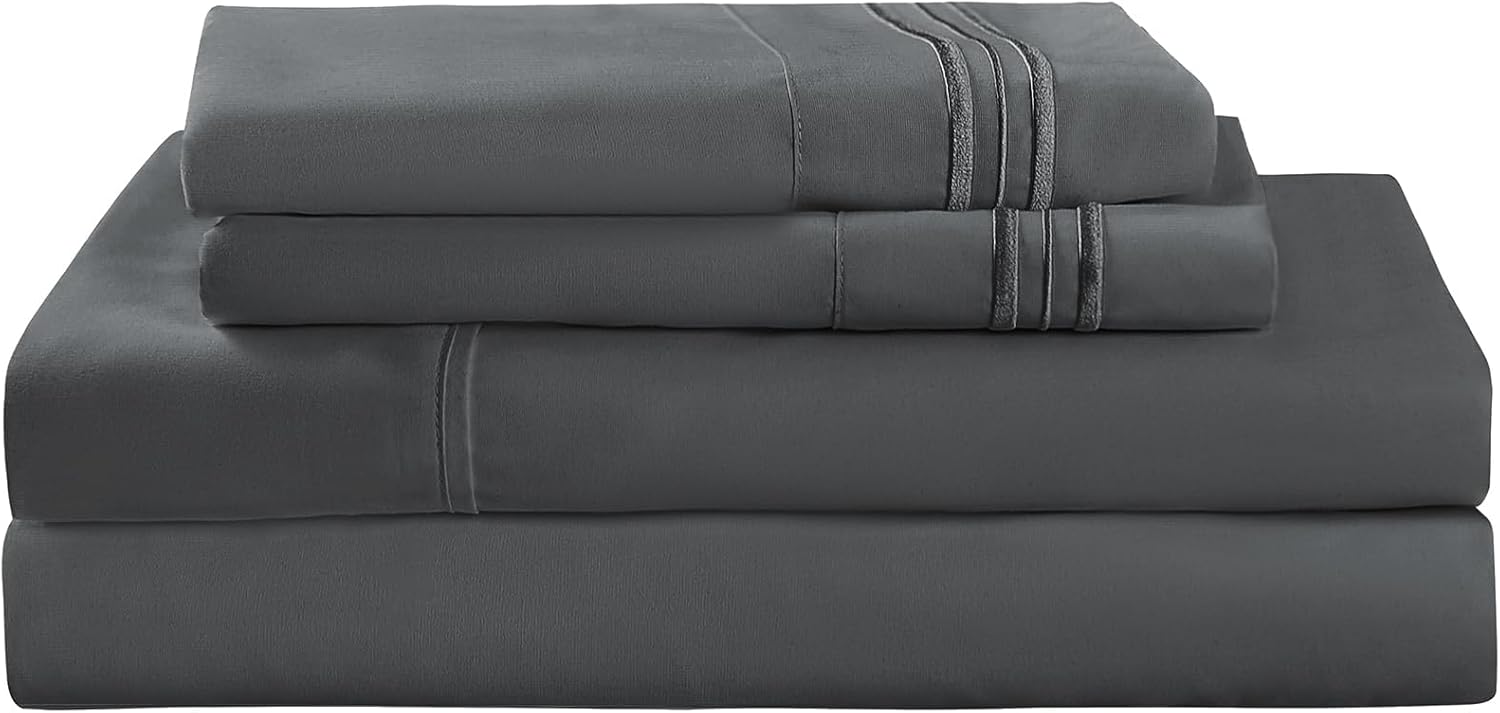 Juego de sábanas de microfibra de 3 piezas, tamaño individual, color gris, juego de sábanas bajeras y fundas de almohada, sábanas individuales de