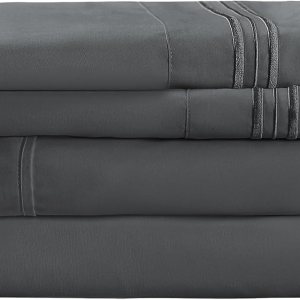 Juego de sábanas de microfibra de 3 piezas, tamaño individual, color gris, juego de sábanas bajeras y fundas de almohada, sábanas individuales de Juego de sábanas de microfibra de 3 piezas, tamaño individual, color gris, juego de sábanas bajeras y fundas de almohada, sábanas individuales de