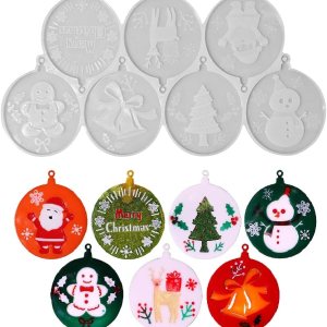 Zayookey Moldes de resina para colgantes de Navidad, adornos redondos, molde de silicona, llavero de joyería de Navidad, molde de fundición de Zayookey Moldes de resina para colgantes de Navidad, adornos redondos, molde de silicona, llavero de joyería de Navidad, molde de fundición de