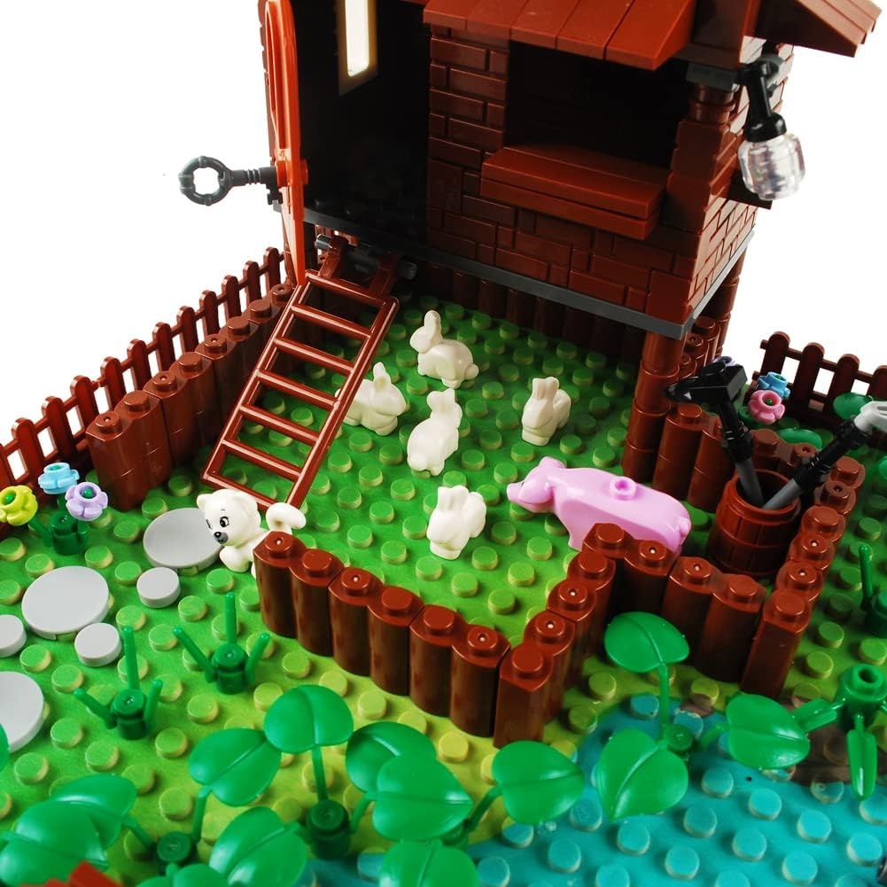 Bloques de construcción de granja de jardín, accesorios de sedería de parque, juego de plantas de ladrillos de construcción, juego de construcción