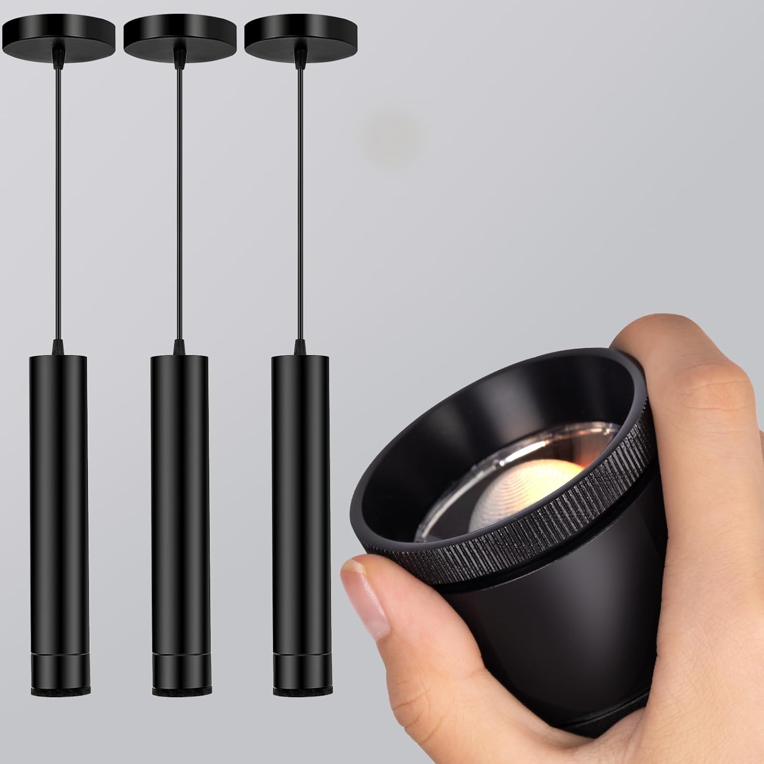 Zoomable – Lámpara colgante LED regulable, luz colgante negra, iluminación de isla de cocina, para colgar en el techo, kit de luz colgante moderno,