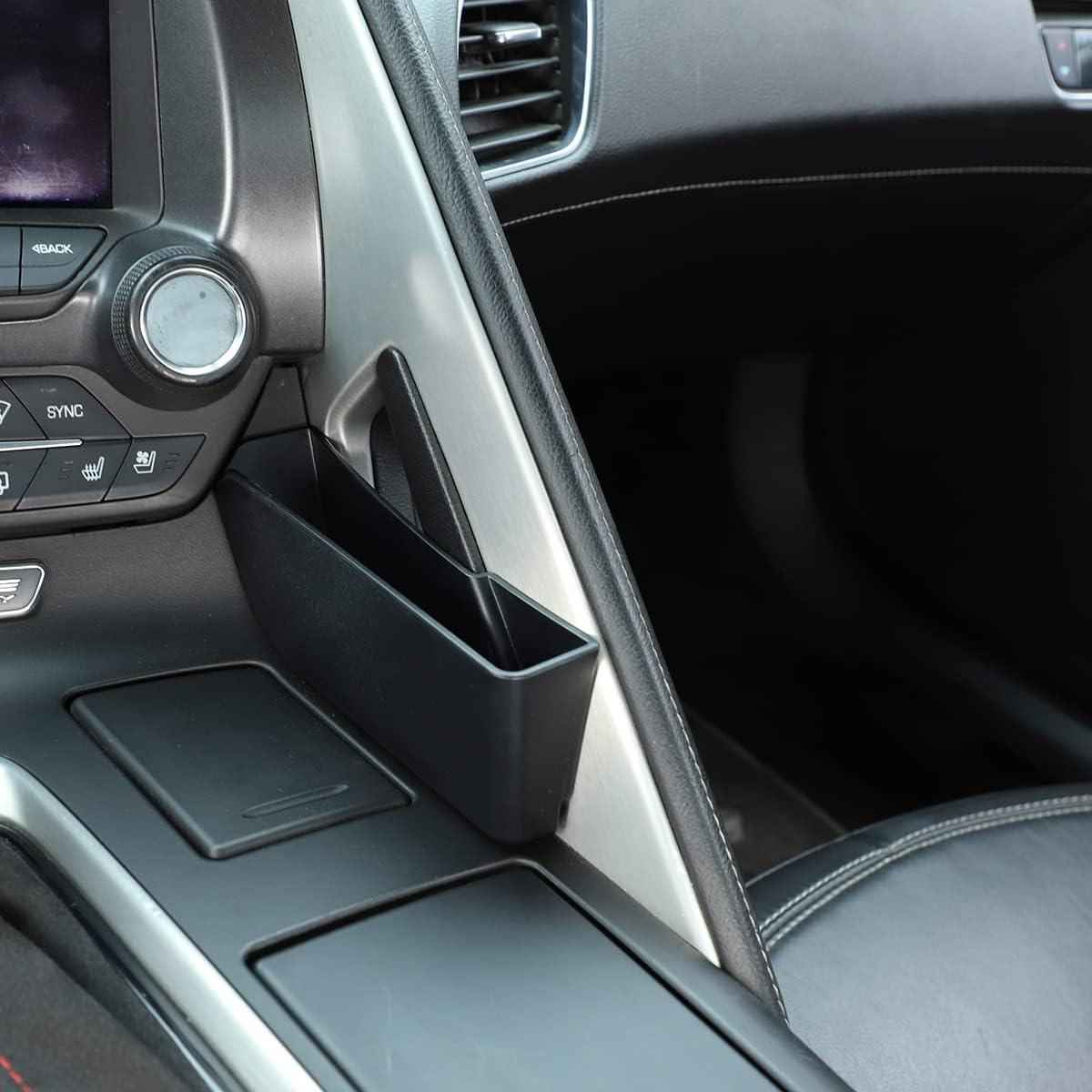 Caja de almacenamiento lateral con panel de palanca de cambios de control, compatible con Corvette C7 Stingray 2014-2019 ABS negro, 1 unidad,