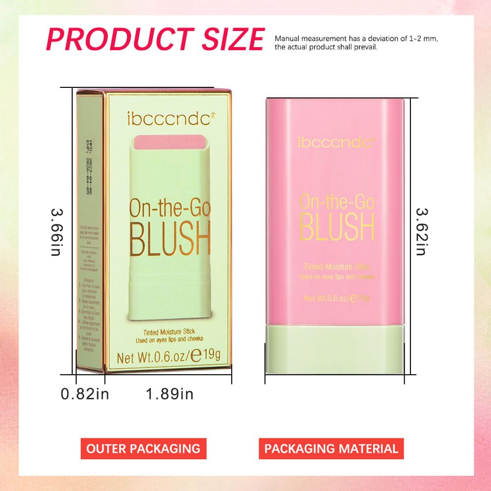 Barra de rubor para mejillas y labios, rubor sobre la marcha, tinte sólido hidratante para mejillas, barra de maquillaje multiusos para tonos