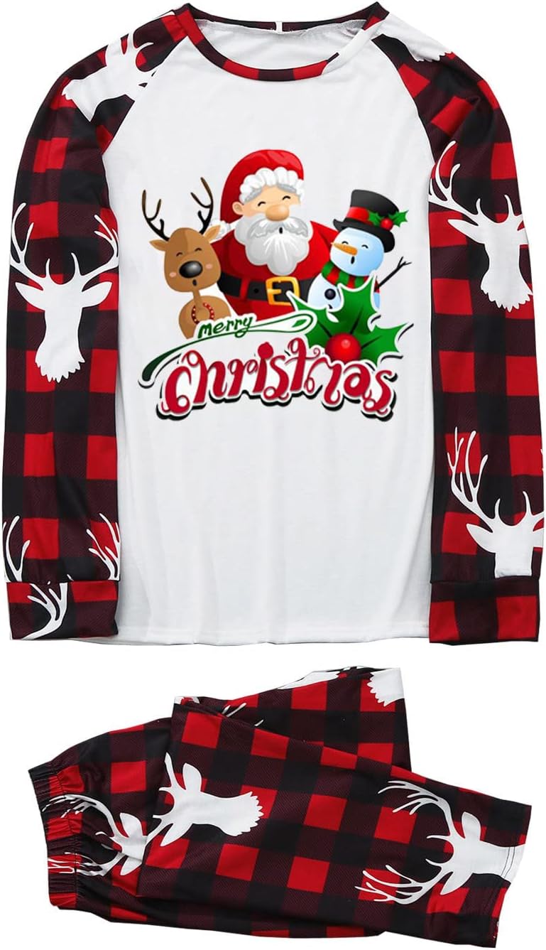 luwita Pijamas de Navidad para la familia, conjunto a juego de camisetas de manga larga y pantalones, camisones navideños con Feliz Navidad