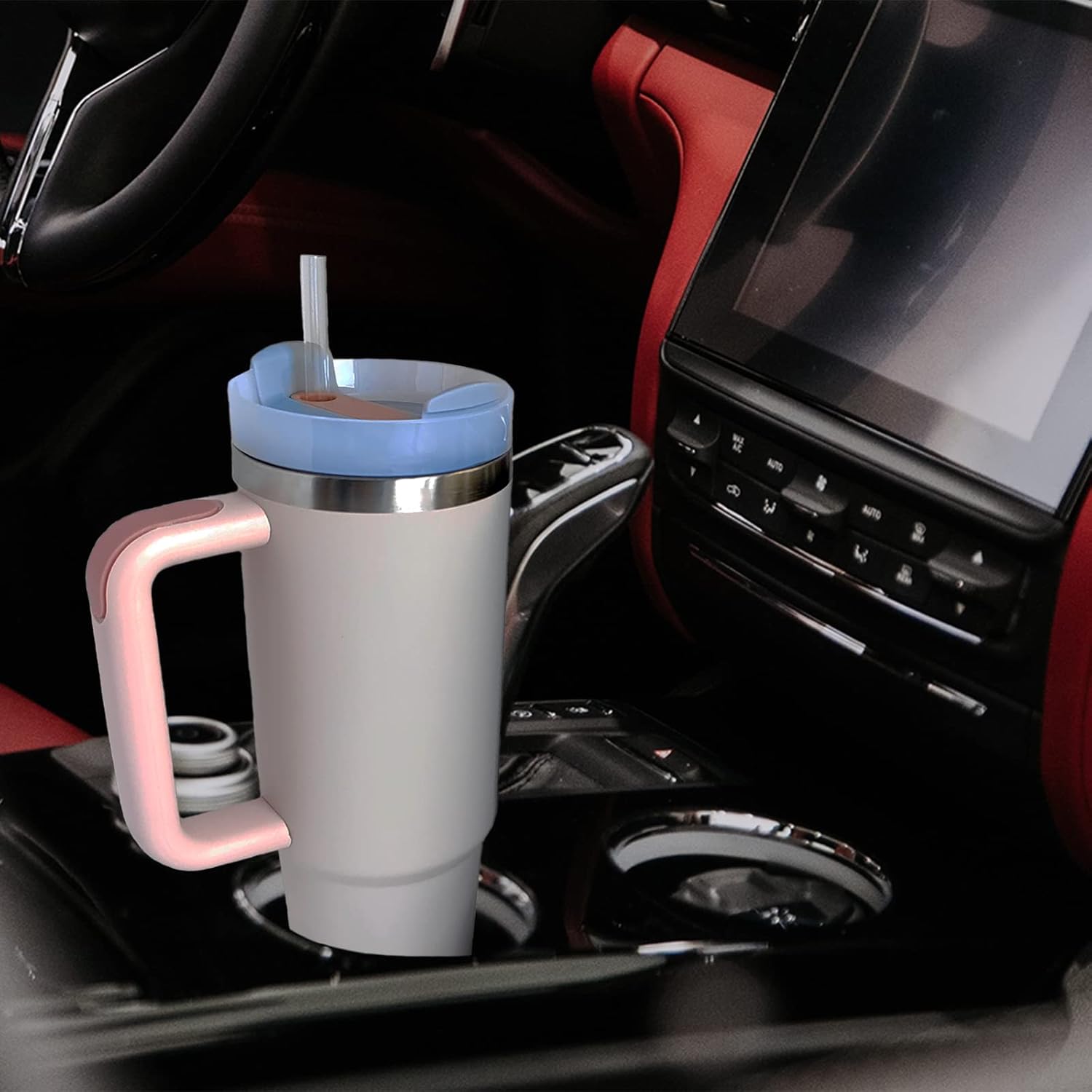 Vaso de 30 onzas con asa y tapa de popote para agua, vaso aislado de acero inoxidable sellado al vacío de doble pared, taza de viaje para bebidas