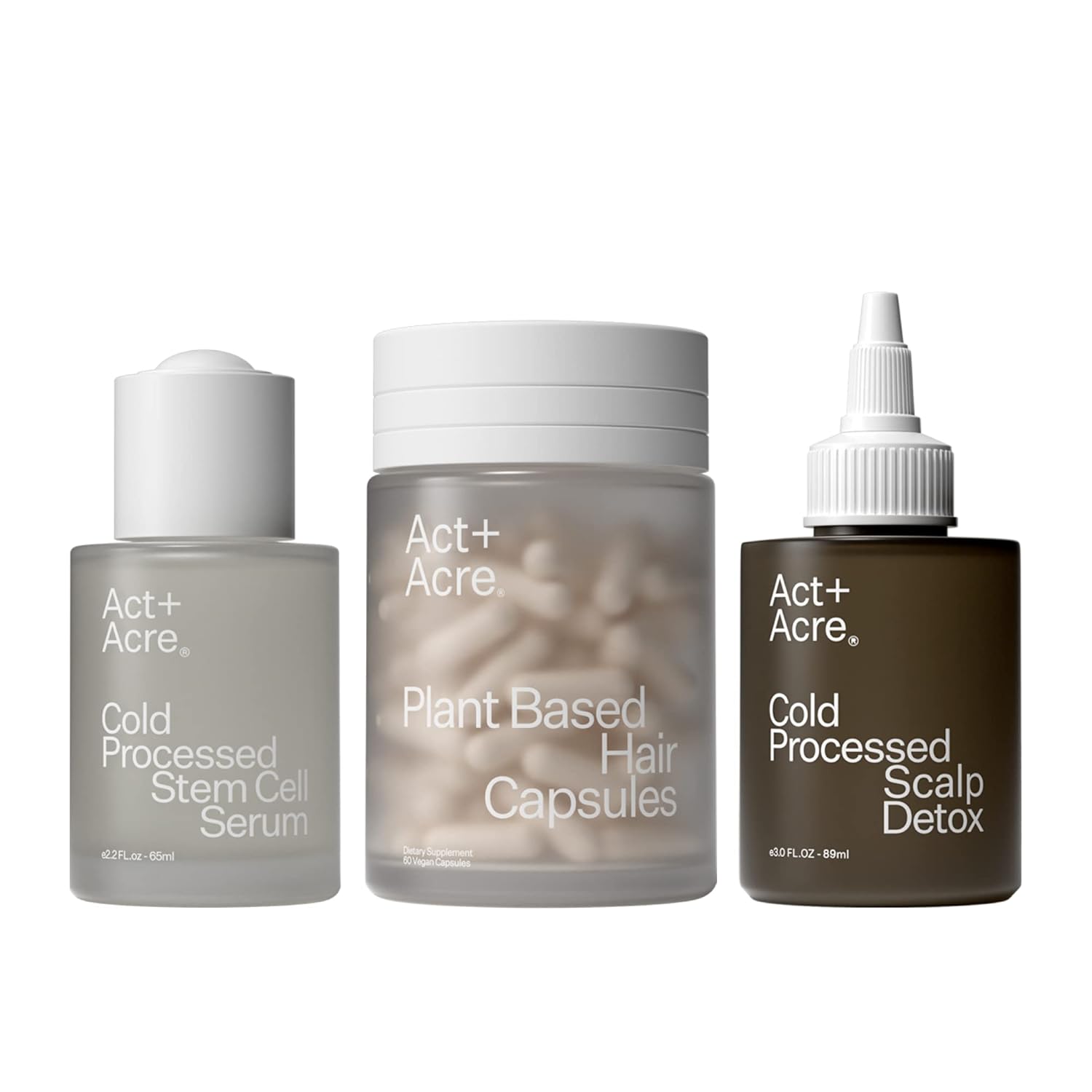 ACT+ ACRE Suero de células madre procesadas en frío y cápsulas de cabello grueso y completo y aceite de desintoxicación del cuero cabelludo,