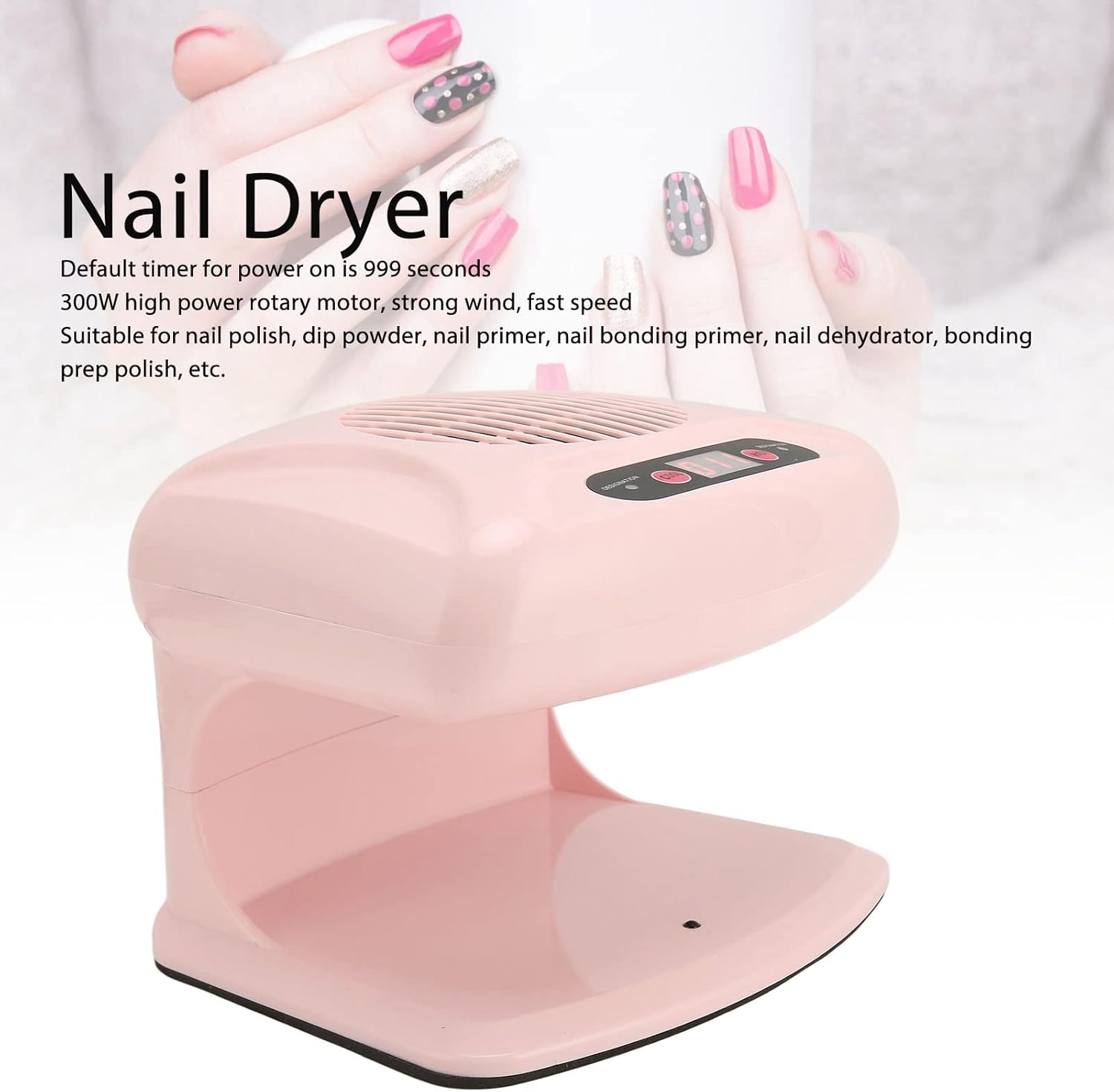 Secador de uñas de aire, ventilador de secado portátil para esmalte de uñas regular, sensor automático infrarrojo cálido y fresco, 300 W de alta