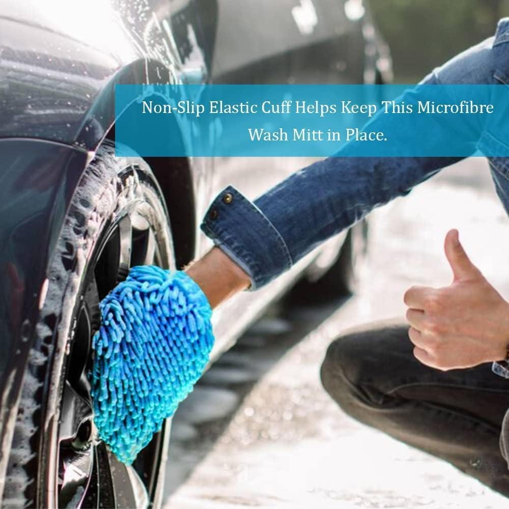Manopla de lavado de coche azul marino de gran tamaño, guante de microfibra de chenilla de primera calidad, guante de limpieza de coche de chenilla