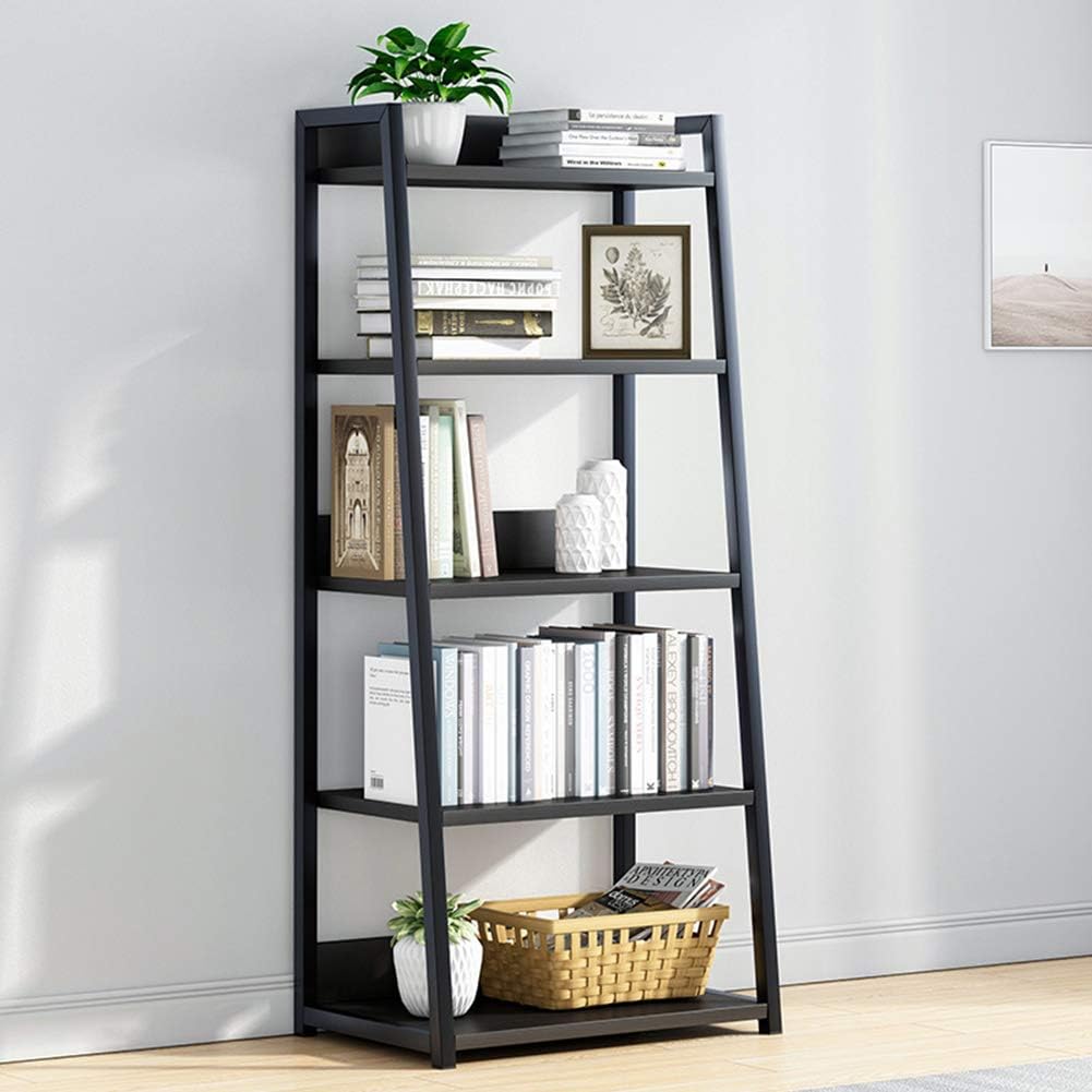 IOTXY Estantería abierta de 5 niveles, soporte de exhibición de acero y madera, estantería de pie de 19.7 in de ancho, color negro