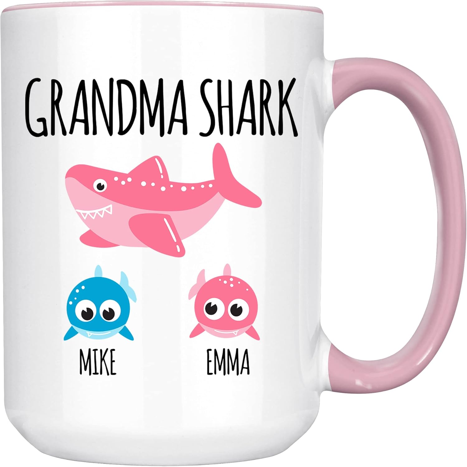Taza de tiburón de abuela  Taza personalizada para abuela  Taza personalizada para nana  Regalo de nietos  Taza de café con nombres de niños 15 oz