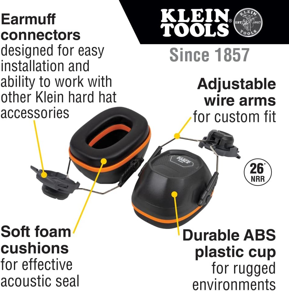Klein Tools 80146 – Casco duro ventilado de ala completa con accesorio para orejeras, se adapta a cascos Klein Tools de ala completa, protección