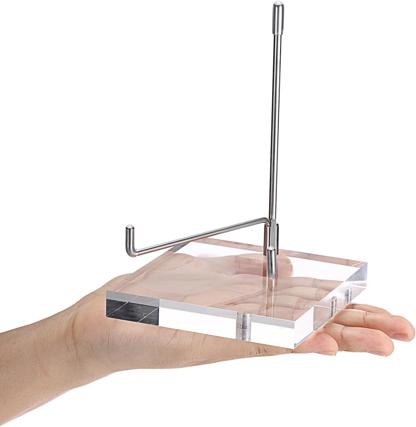 Hipiwe Caballete de exhibición de metal ajustable con base acrílica, soporte para caballete de exhibición para geodas de coral fósil, cristales de