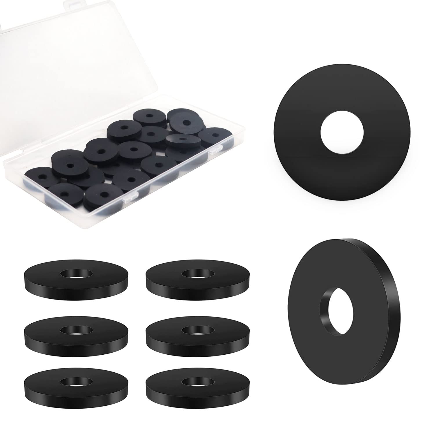 Arandelas de goma  30 arandelas de goma planas para pernos espaciadores, 1 pulgada de diámetro exterior x 14 pulgadas de diámetro interior x 18
