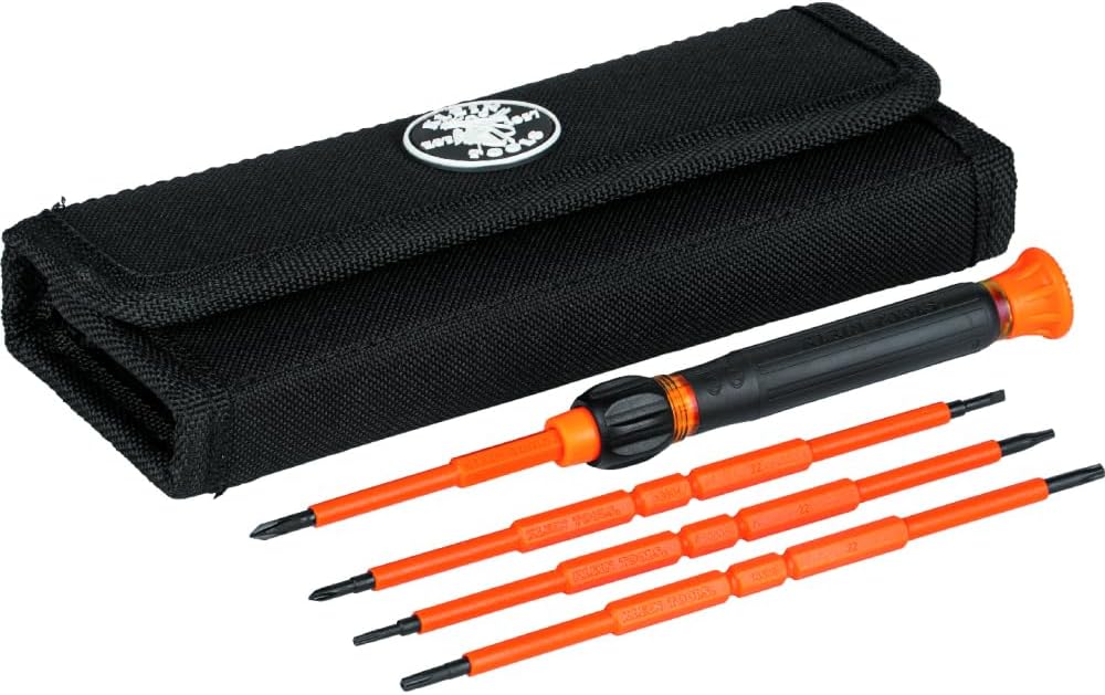Klein Tools 32584INSR Juego de destornilladores de precisión 8 en 1 con estuche, juego aislado nominal de 1000 V con puntas Phillips, ranuradas y