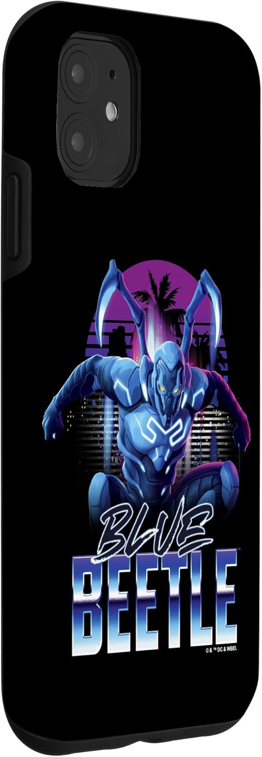iPhone 11 Blue Beetle Neon City Lights Super Hero Action Portrait Case