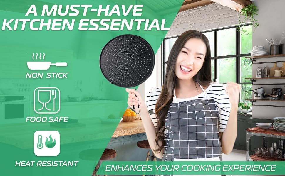 Young Energy Pantalla de silicona para cocinar, sartén con embudo de aceite plegable, protector contra salpicaduras de grasa, antiadherente,