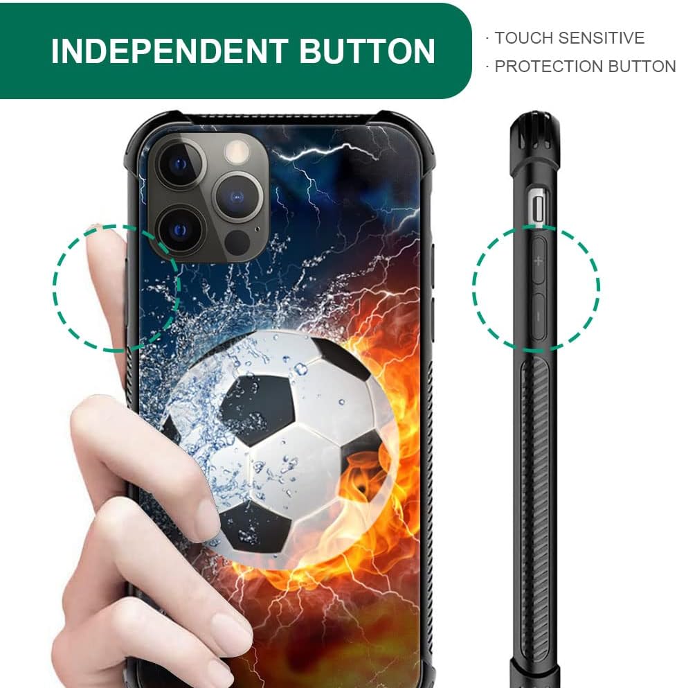 DAIZAG Funda compatible con iPhone 14, funda de teléfono de fútbol de fuego de hielo, a prueba de golpes, funda de teléfono de TPU suave para niños