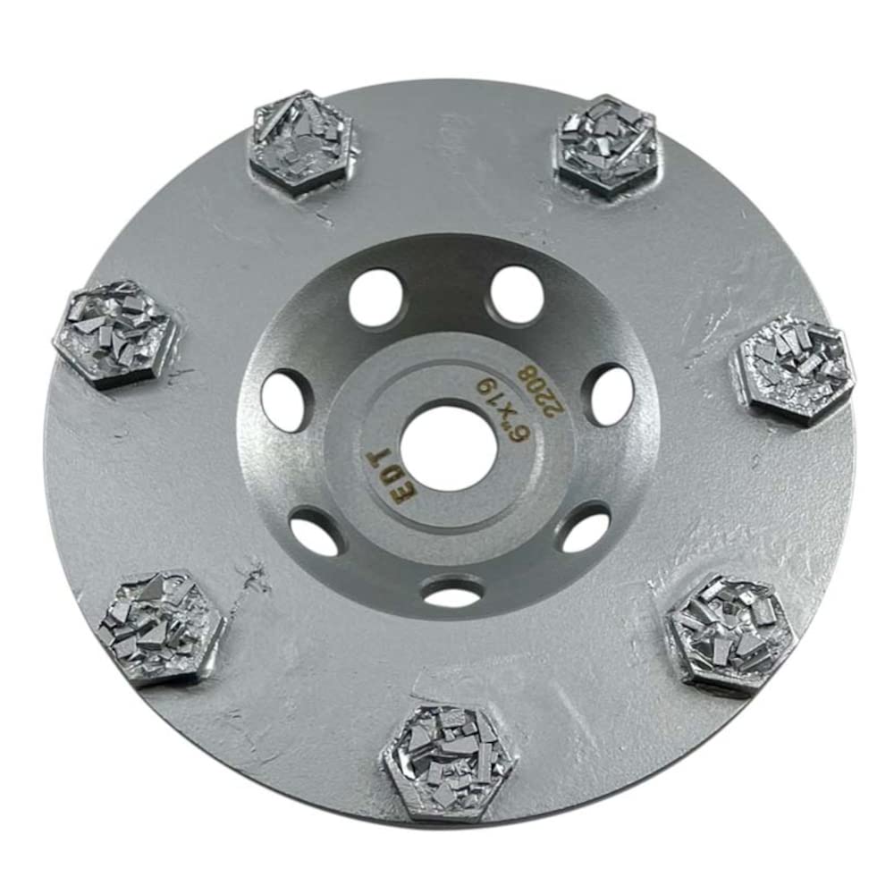 Muela abrasiva PCD de 6″ para epoxi, pegamento, masilla y pintura, 7 segmentos PCD de viruta triturada, Hilti DG150 Arbor