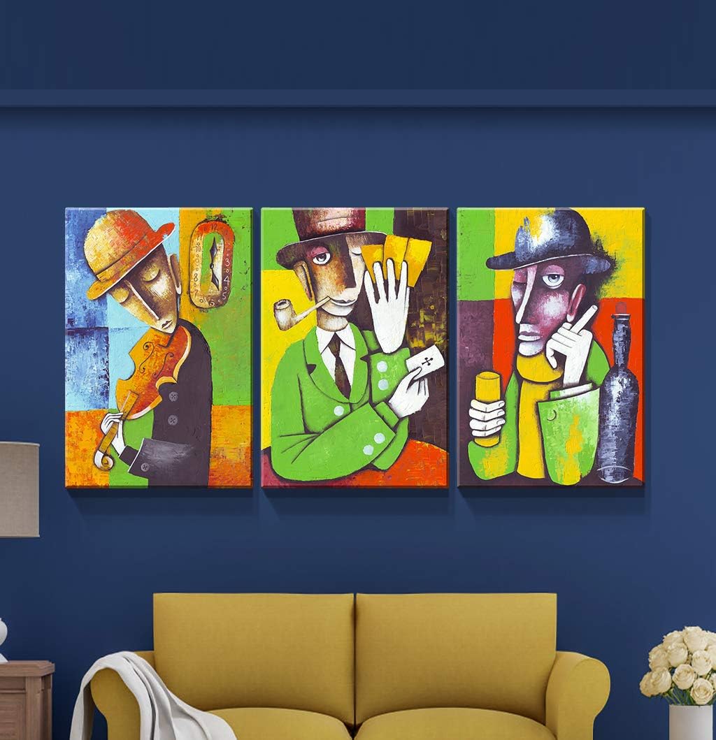 Denozer – 3 piezas de lienzo de arte abstracto para pared, arte abstracto de personajes, decoración de pared occidental vintage para sala de estar,