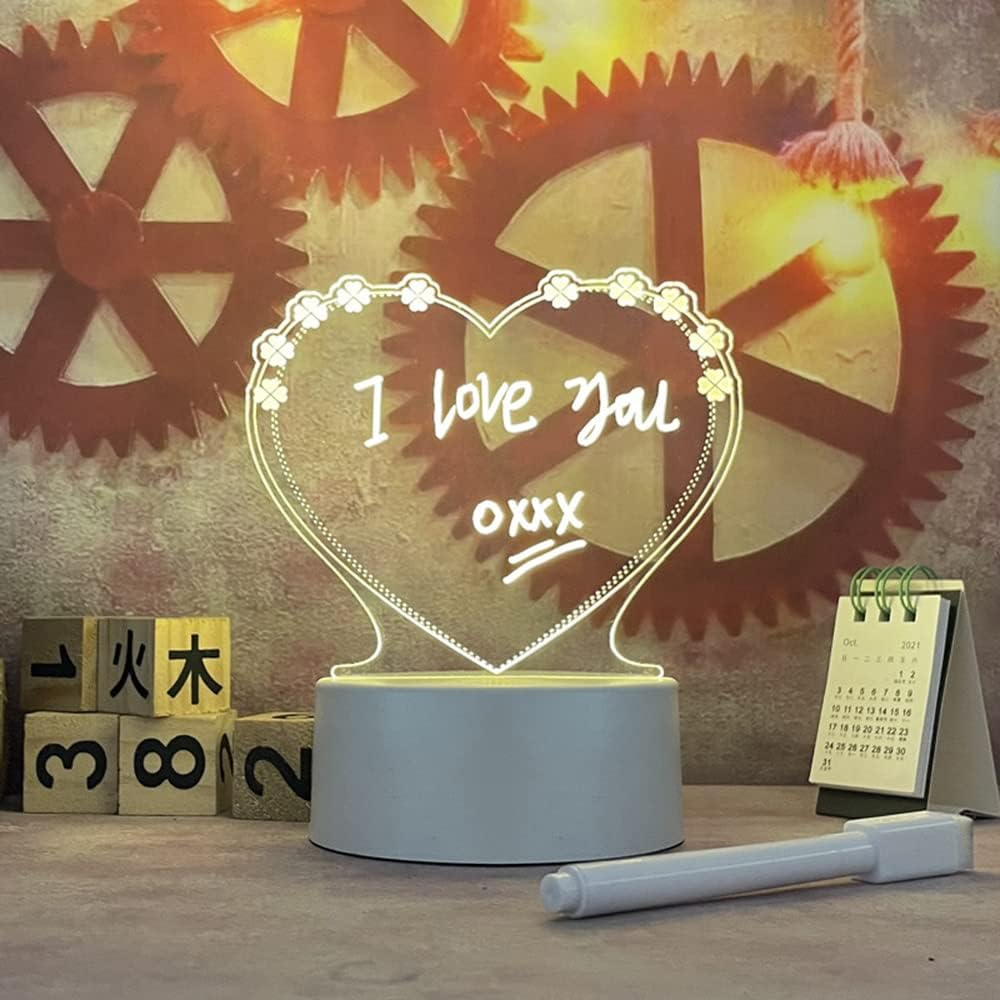 goq Tablero de notas creativo, luz nocturna LED, tablero de mensajes regrabable con bolígrafo, lámpara de noche USB decoración (vertical)
