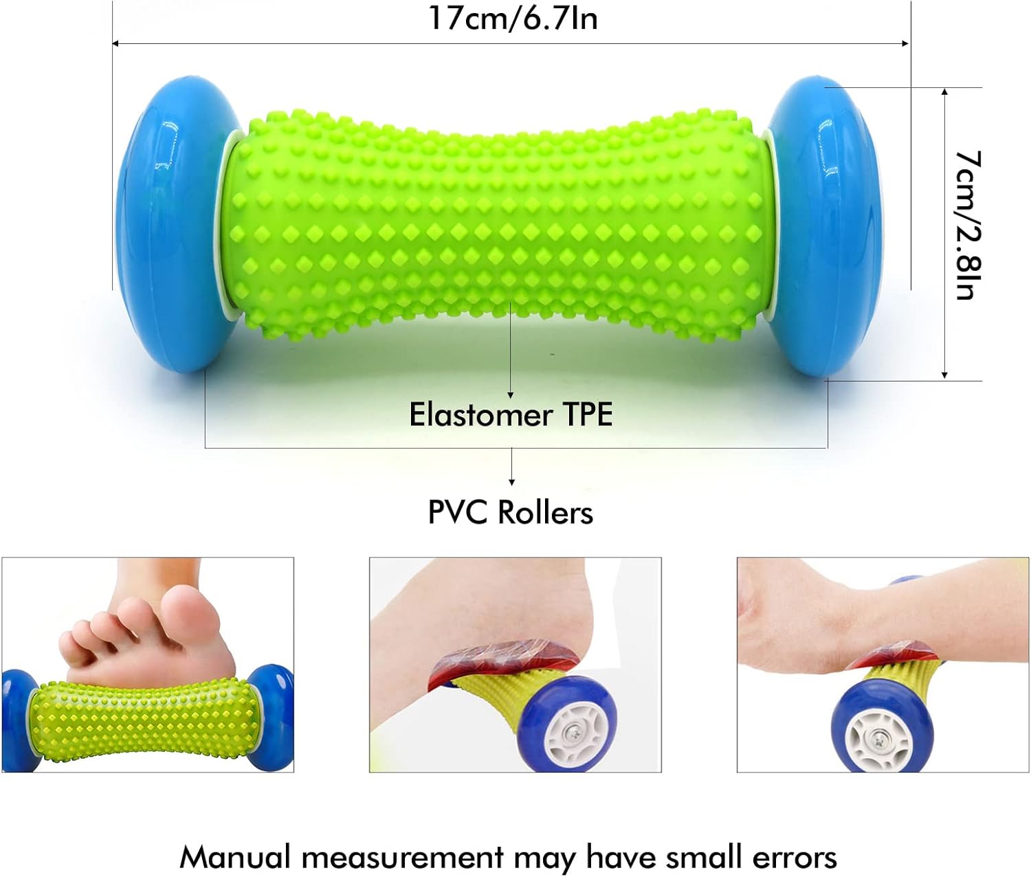 GreenLife – Masajeador de pies para aliviar la fascitis plantar, rodillo de masaje de pies con 2 bolas de masaje firmes para dolor de espalda,